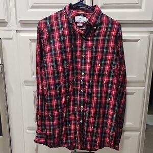 Southern Tide Men's Red and Green Plaid Button Down Shirt